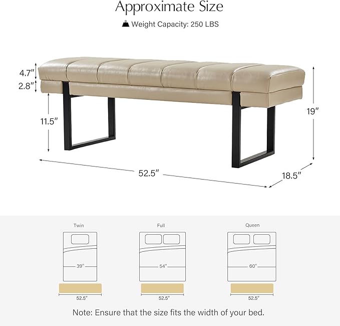 HULALA HOME 53" Faux Leather Entryway Bench, Button Tufted End of Bed Bench Ottoman for Bedroom, Living Room with Metal Base,Beige