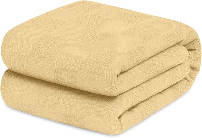 Avalon Bedding 100% Cotton Blankets King Size Thermal Blanket (108"x90") - Perfect Cotton Blanket King Size for Layering Bed in Any Season - Cotton Blankets for Bed (Beige)