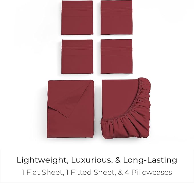 Mellanni Queen Sheet Set - 6-Piece Iconic Collection Bedding, (Including 4 Pillowcases), 16-Inch Deep Pocket, Easy Care, Extra Soft, Cooling Sheets, Brushed Microfiber - Brick Red