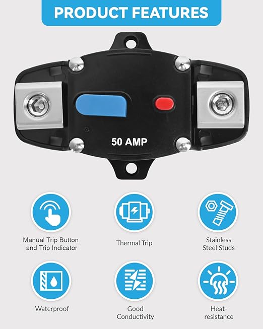 60A Resettable Circuit Breaker - 60 Amp Self Recovery with Manual Reset Button for Car Audio & Amps Protection