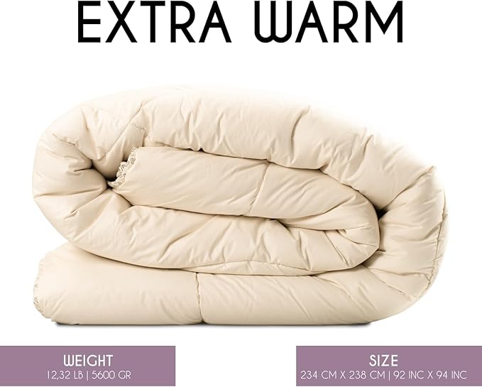 Queen Extra Warm 100% Fine Alpaca Duvet - Premium Cotton Cover, 6,66 lb Filling, Ideal for Winter, Breathable & Temperature-Regulating, 92 x 94 inches