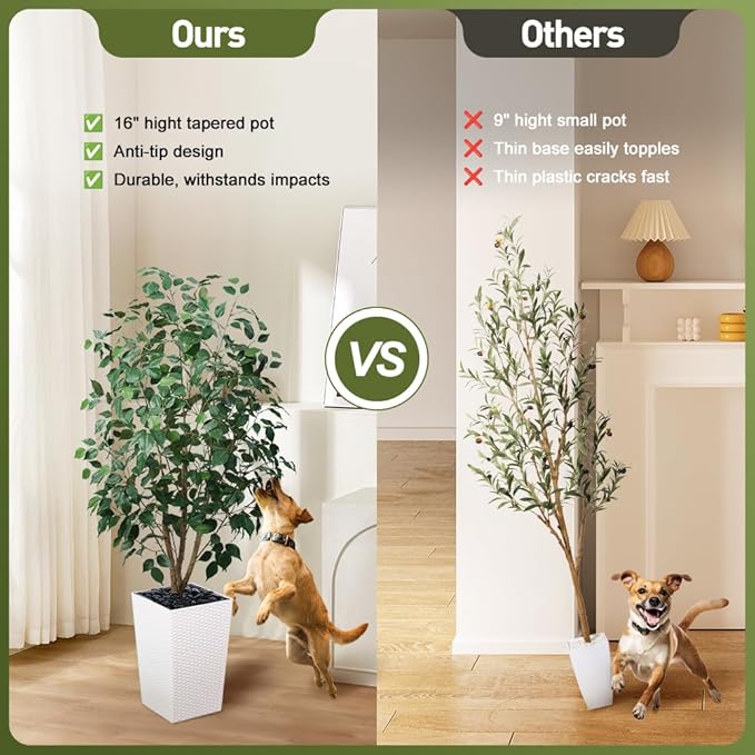 5ft Artificial Ficus Tree,Tall Faux Tree with Pebbles & Planter UV Resistant Potted Fake Plant with Silk Leaves & Real Wood Trunk,Indoor Outdoor Floor Plant for Home,Living Room,VN129