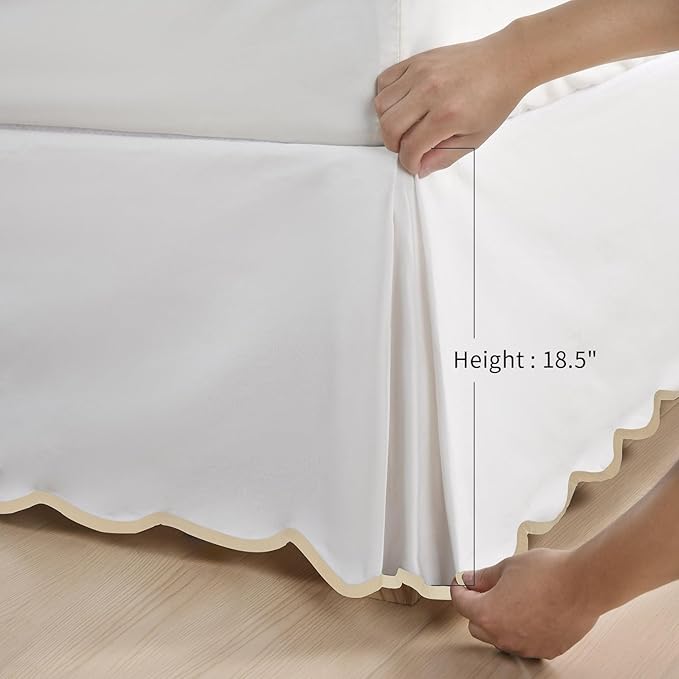 HIG Queen Bed Skirt - Easy Fit Scallop Edge Pleated Bedskirts With Spilt Coner, 18 Inch Drop Anti-Slip Dust Ruffle, Thick Fabric for Enhanced Privacy, Pre-Washed for Long-Lasting Use, Machine Washable