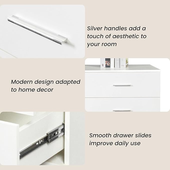 Karl home 8 Drawer Dresser, Wood White Vanity Drawer Cabinet, Bedroom Storage Cabinet TV Stand, Large Dresser Storage Chest with Deep Drawers, Bedroom Furniture，55.1 * 31.5 * 15.7 inches
