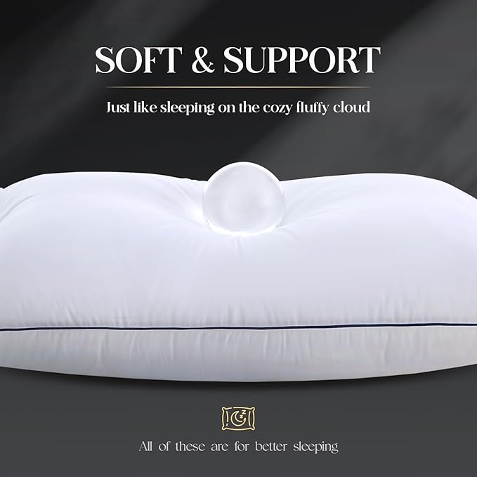 Luxurious Goose Down Bed Pillows King Size Set of 2, Hotel Collection Pillows Designed for Deep Sleep, Soft and Supportive Filling for Side, Back Sleepers 20" x 36"