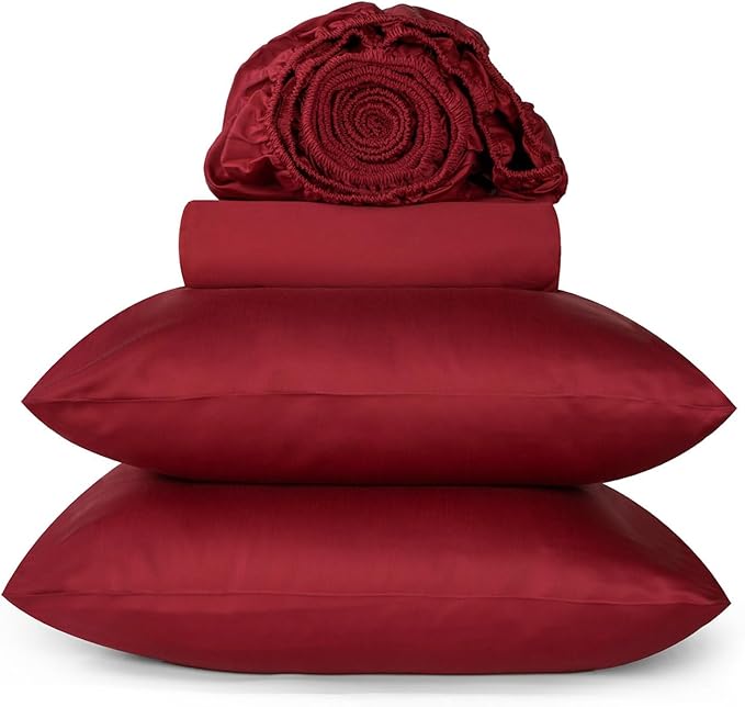 URBANHUT 800 Thread Count 100% Cotton Queen Size Sheets, Luxury 4 Piece Queen Bedsheets, Hotel Sheets Sateen Finish - Better Than Egyptian, 16" Elasticized Deep Pocket - Burgundy