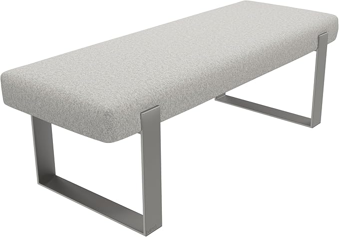 VANT Upholstered Bed Bench - Faux Merino Wool Grey - Brushed Nickel - Contemporary Modern, Bedroom Bench Seat, Hallway, or Entryway