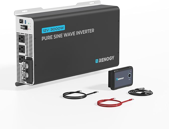 Renogy Inverter PUH 3000W, 12V to 110V Pure Sine Wave Power Inverter, Built-in Transfer Switch and Bluetooth, DC to AC Solar Converter for RV, Truck, Camping, Home, Emergency, Off-Grid Living