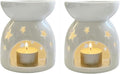HwaGui Ceramic Tea Light Holder,Aromatherapy Oil Burner Candle Warmers Home Decoration Romantic White Star Pattern, 2PCS