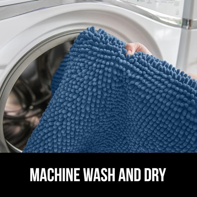 GORILLA GRIP Soft Chenille Bathroom Toilet Lid Cover, Machine Washable Seat Covers, 19.5x18.5, Stays in Place Rubber Backing, Fits Most Round, Elongated and Oblong Lids, Accessories Decor, Blue