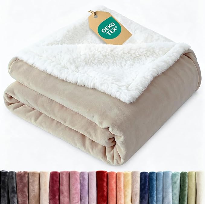 Sherpa Fleece Blanket Twin Size - Reversible Sherpa Fleece Twin Blanket - Super Soft Double Sided for Bed, Sofa, Couch - Thick, Warm, Fuzzy and Plush - Luxurious Bedding for Winter - Cream, 60" x 80"