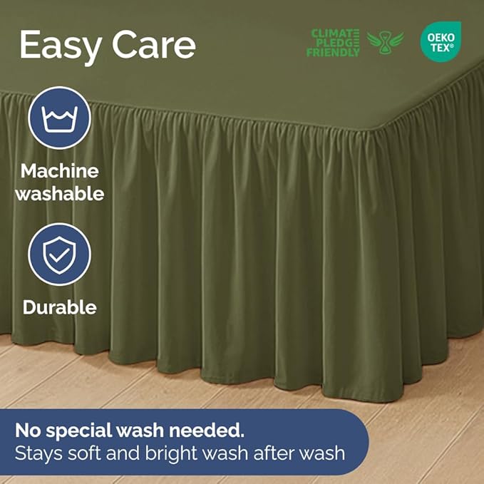Bedskirt King Size Ruffle - 12 inch Drop Dust Ruffle Bed Skirt with Platform - Soft, Easy Fit, Premium Hotel Quality - Wrinkle, Fade & Shrink Resistant - for Women, Men, Kids and Teens - Sage Green