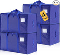 Moving Bags Heavy Duty Extra Large, Moving Boxes, Moving Supplies Essentials, Blue Storage Bins with Lids, Plastic Packing Totes, Storage Bags for Clothes with Handles & Zippers(Blue, 4 Pack)