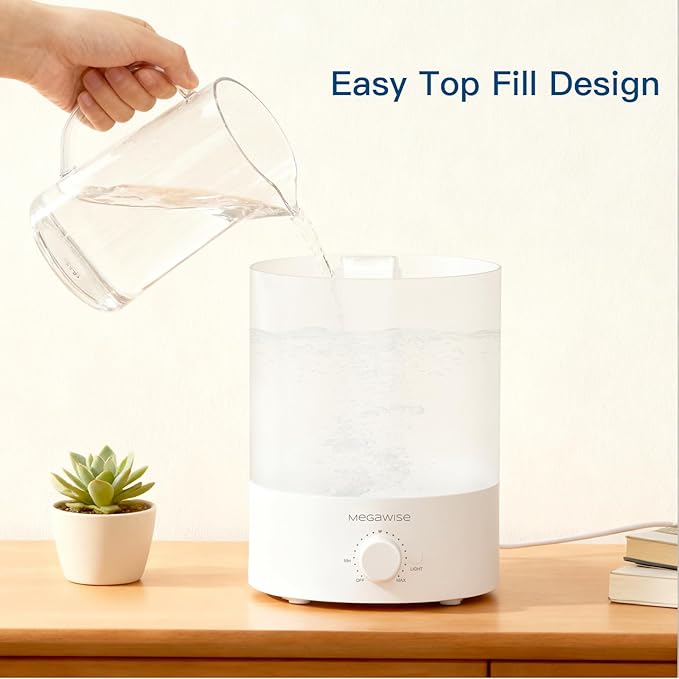 MegaWise Topfill 7-colour Night light humidifier for Kid bedroom with 3.5L Large Capacity, No leakage Design Fine Mist Output Auto Shutoff, Essential Oil Safe Tank