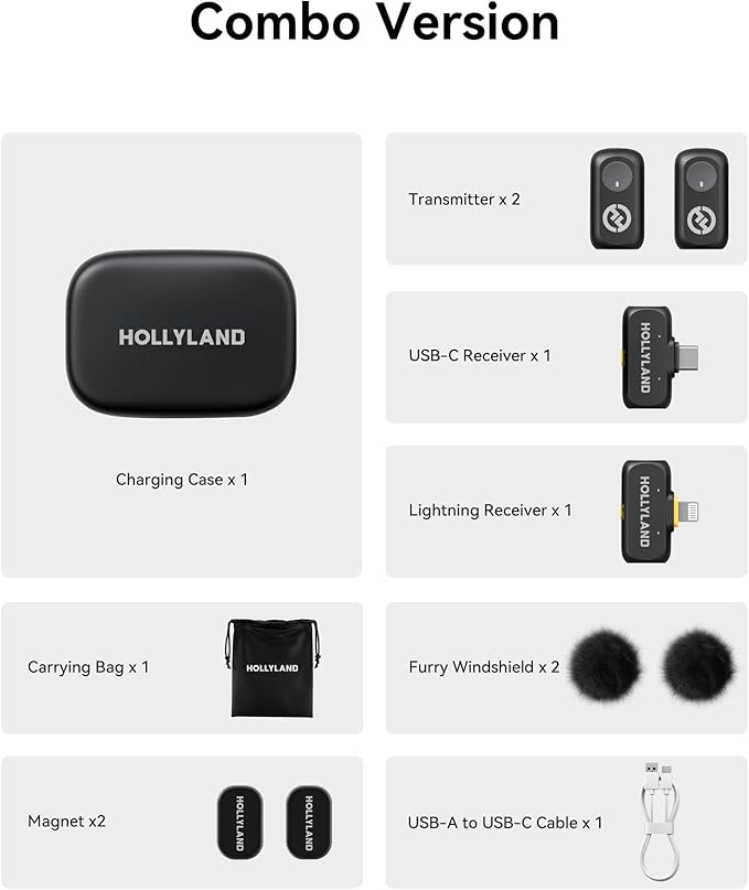 Hollyland Lark A1 Wireless Mini Microphone for iPhone & Android, 48kHz/24-bit, 3-Level Intelligent Noise Cancel, Microphone for YouTube, Podcast, Vlogging (Black, 2TX + 2RX + Charging Case)