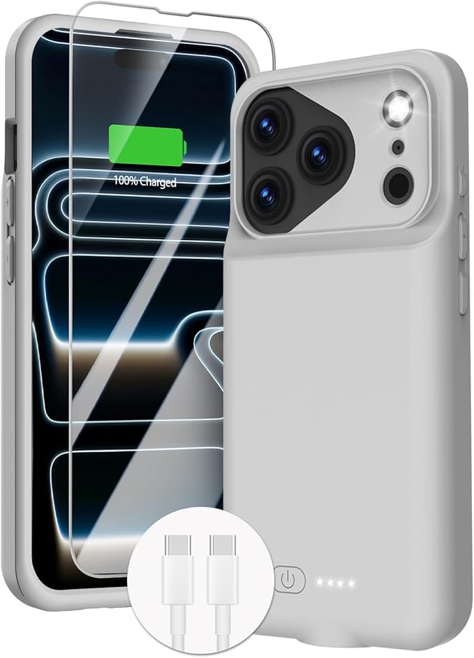 Battery Case for iPhone 17 Pro, Charging Case Charger 8500mAh Ultra-Slim Lightweight Powerful Battery Pack 15W Fast Rechargeable Anti-Fall TPU Juice Box for iPhone 17 Pro (6.3") Grey