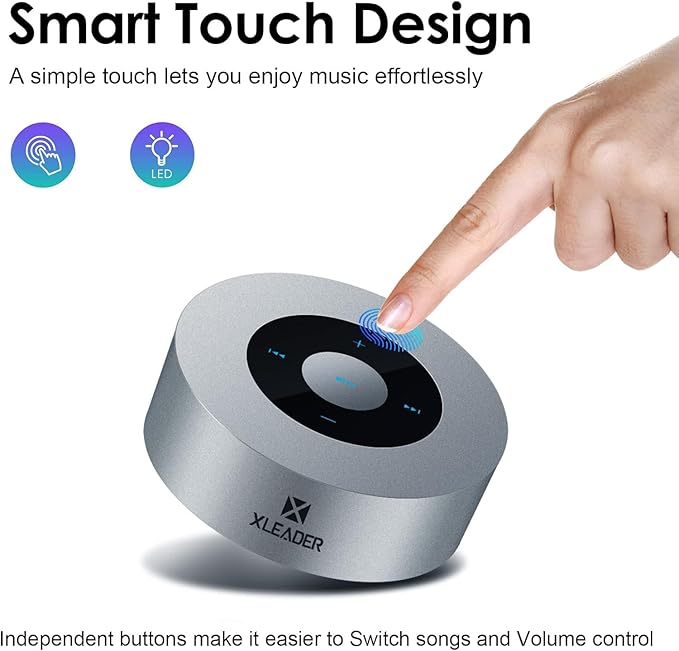 XLEADER Mini Bluetooth Speaker (Gift Box Packed) Portable Speakers Bluetooth Wireless with Micro SD Card Slot, Mic, Aux Input, Touch Screen, 12H Playtime, Small Speaker for Laptop Office Yoga,Silver