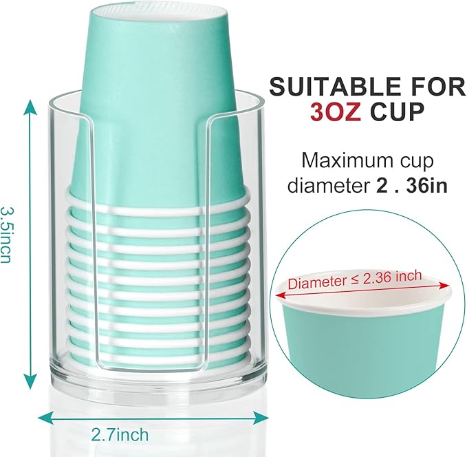 Bathroom Cup Dispenser, Small Paper Cups Holder Fit 3oz Disposable Mouthwash Cup, Clear Plastic Cup Dispenser for Bathroom Vanity Countertop (4 Pack)