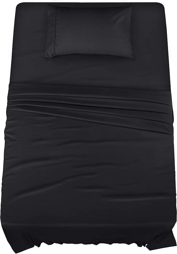 Utopia Bedding Twin Sheet Set – 3 Piece Bed Sheets for Twin Size Bed, Soft and Breathable Microfiber, Includes 1 Fitted Sheet, 1 Flat Sheet and 1 Pillowcase (Black)
