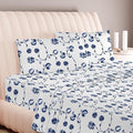 Carressa Linen Luxury Egyptian Cotton King Printed Sheet Set - 600 Thread Count Extra Long Staple 4 PC Set, Blossom Azure King Printed Sheets, Soft, Cooling Sateen Weave Sheets Upto 18 in Deep Pocket