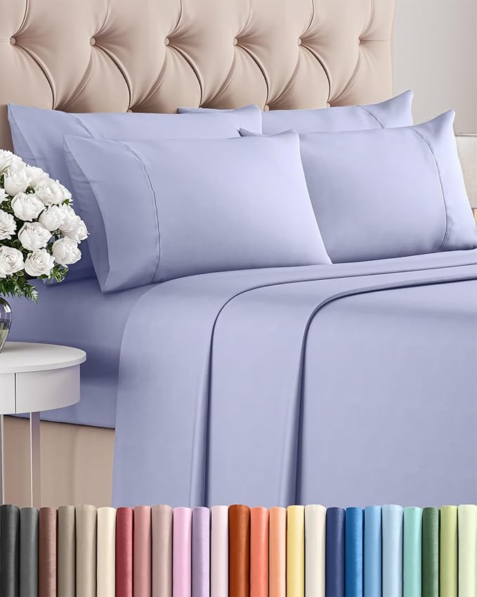 Queen 6 Piece Sheet Set - Cooling, Comfy & Breathable - Hotel Luxury Bedding, Includes Fitted Sheet for Women, Men, Kids & Teens - 1 Flat, 1 Fitted Sheet, 4 Pillowcases with Deep Pockets - Lavender