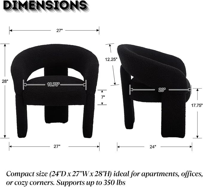 LukeAlon Mid Century Modern Sherpa Accent Chairs Set of 2 – Round Barrel Back Armchairs, Comfy Upholstered Lounge Chairs for Living Room, Bedroom, Office, Waiting Rooms, Black