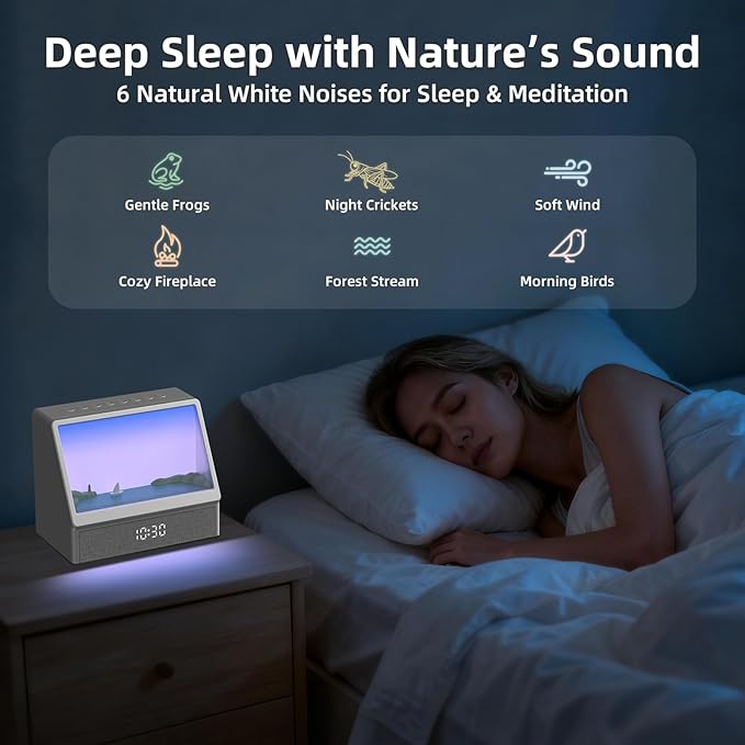 Ocean Sunrise Alarm Clock Wake Up Light, 6 Nature Scenes, White Noise, Sunset Simulation, Sleep Aid Night Light for Bedroom, Kids and Adults