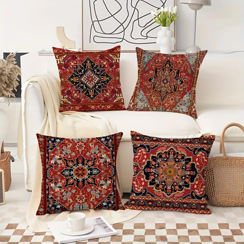 4pcs, Bohemian Ethnic Style Carpet Pattern Throw Pillow Covers, Printed Throw - Image 3