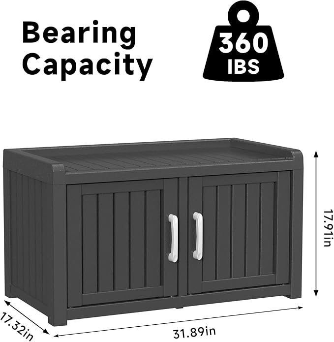 ROJIK Shoe Cabinet Waterproof UV-Resistant,Storage Bench Indoor Outdoor with Adjustable Shelves,for Entryway Bedroom,Hallway,Living Room(Double Door,Black)