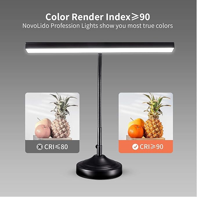 Piano Light, LED Piano Lamp for Upright/Digital/Grand Pianos, Flexible Gooseneck Music Stand Light with 3 Color Modes×10 Brightness, Desk Lamp for Home Office, Black, 10W, 1000LM (with Base)