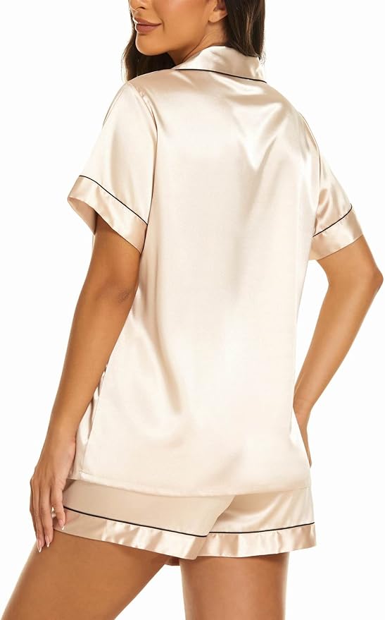 Ekouaer Pajamas for Women Set Silk Satin Pjs Shorts Sleepwear 2 Piece Loungewear S-XXL