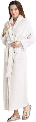 Artfasion Womens Long Fleece Robe - Warm Soft Floor Length Flannel Bathrobes for Winter Thicker Long House Coat with Pockets