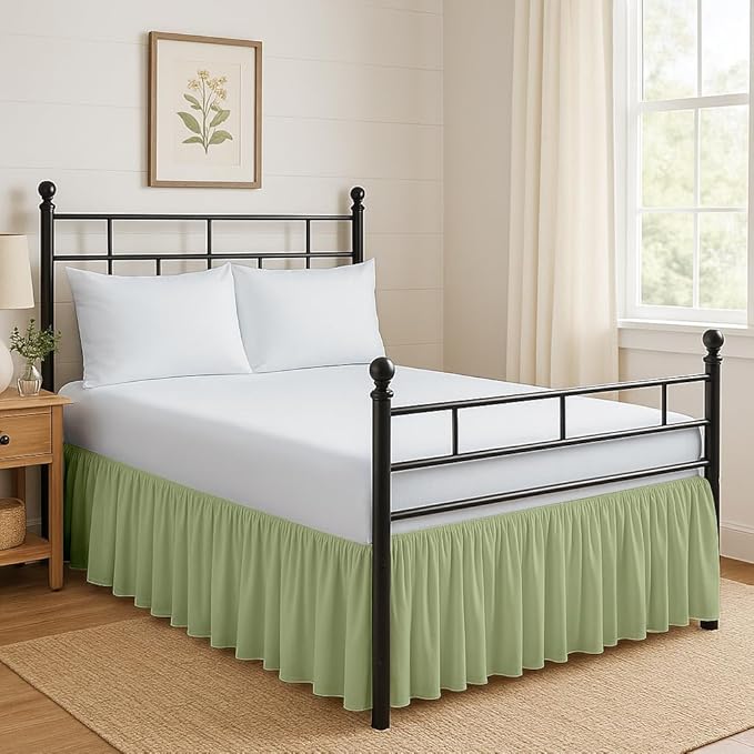 Ruffled Bed Skirt Split Corners with Platform, Tailored Fit Hotel Quality Wrinkle Free Ultra-Soft Microfiber Dust Ruffle, Upto 12 Inch Drop, Queen, Sage