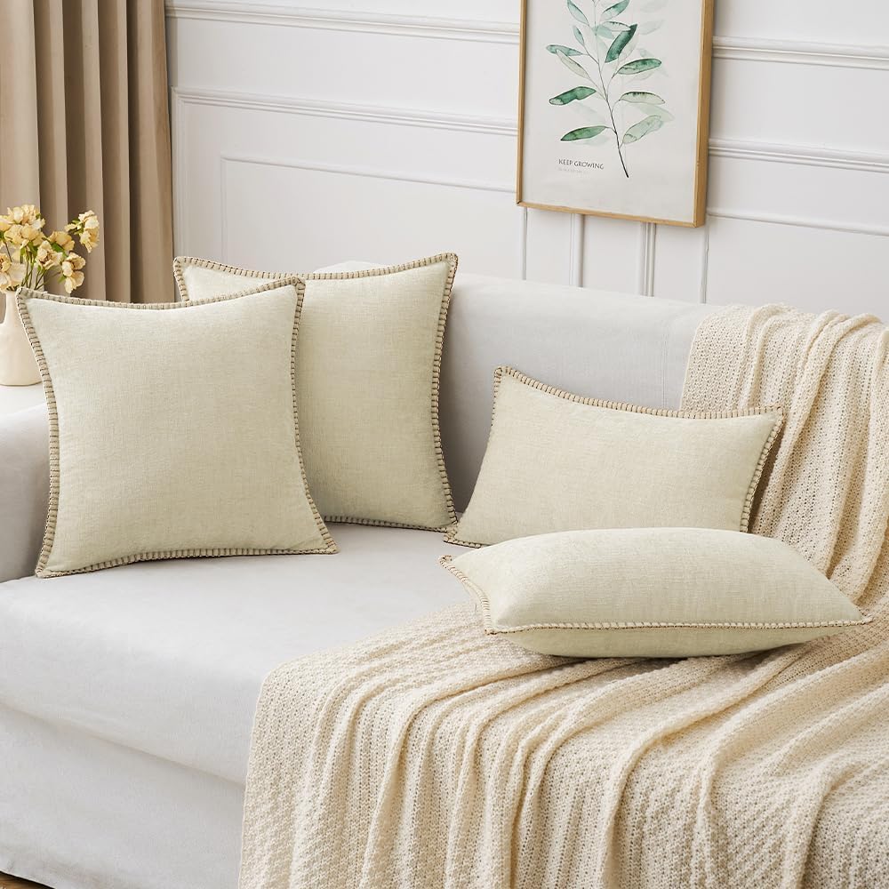 MIULEE Pack of 2 Christmas Pillow Covers 12x20 Inch Cream White Farmhouse Decorative Throw Pillow Covers with Stitched Edge Soft Chenille Solid Dyed Couch Pillow Covers for Sofa Bed Living Room