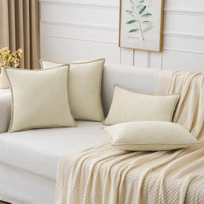 MIULEE Pack of 2 Christmas Pillow Covers 20x20 Inch Cream White Farmhouse Decorative Throw Pillow Covers with Stitched Edge Soft Chenille Solid Dyed Couch Pillow Covers for Sofa Bed Living Room