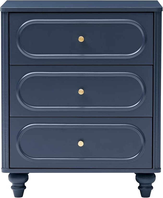 3 Drawer Fluted Dresser for Bedroom Set of 2, Mid Century Modern Chest of Drawers, Wood Storage Small Dresser Organizer for Bedroom Living Room Hallway Closet, Blue