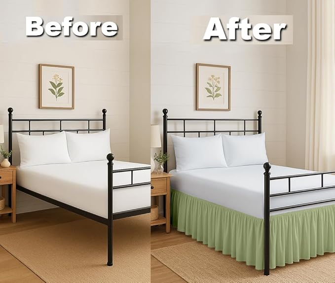 Ruffled Bed Skirt Split Corners with Platform, Tailored Fit Hotel Quality Wrinkle Free Ultra-Soft Microfiber Dust Ruffle, Upto 28 Inch Drop, King, Sage