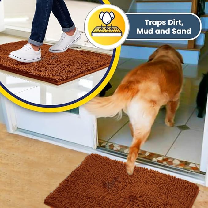 Muddy Mat® | Super Absorbent Door Mat Indoor, Microfiber Quick Dry Chenille Entryway Rug, Non-Slip Front Door Mat, Indoor Mats for Entryway, Machine Washable Pet Rug, Orange XXL 60"X48"