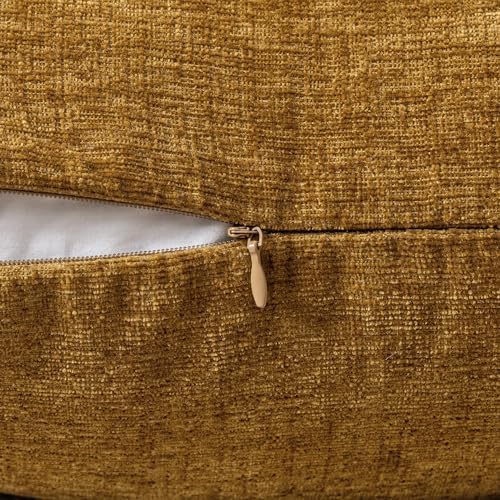 MIULEE Soft Chenille Throw Pillow Covers Mustard 18x18 Inch Pack of 2 - Image 3
