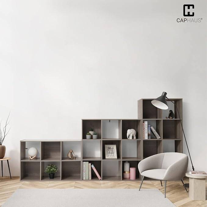 CAPHAUS Sturdy Room 11-Inch Cube Storage Organizer Shelf, with Thick Exterior Edge, Storage Shelf Divider w/Back, Bookcase, 6-Cube, Rustic Grey Oak