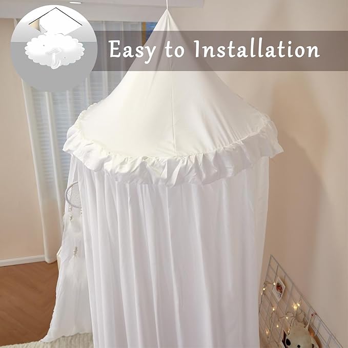 dix-rainbow Princess Decor Canopy for Kids Bed, Soft and Durable Bed Canopy for Girls Room Tent Canopy Dreamy Mosquito Net Bedding, Children Reading Nook Canopies Indoor (White)