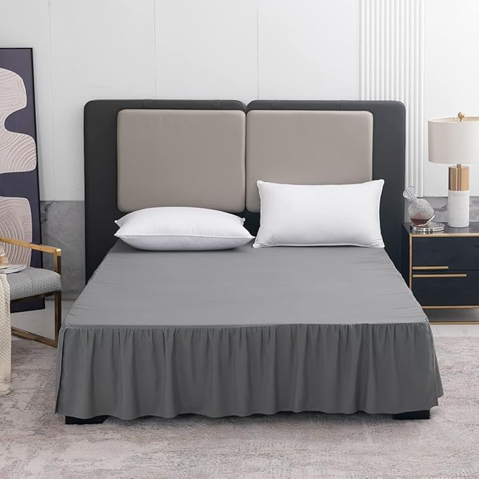 TSUTOMI Bed Skirt King Size Ruffled Bed Skirt with Split Corners, 14 Inch Drop Dust Ruffle Bed Skirts with Platform, Gathered Style, 100% Microfiber, Grey