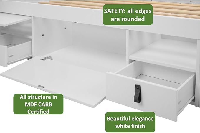 memomad Bali Storage Platform Bed with Drawers (Twin Size, Off White)