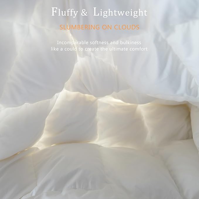 Luxury White Down Fiber Comforter Oversized King Size - Down Fiber Duvet Core for All Seasons - Hotel Collection Medium Warmth Duvet Insert - Fluffy and Cozy (120 X 98”)