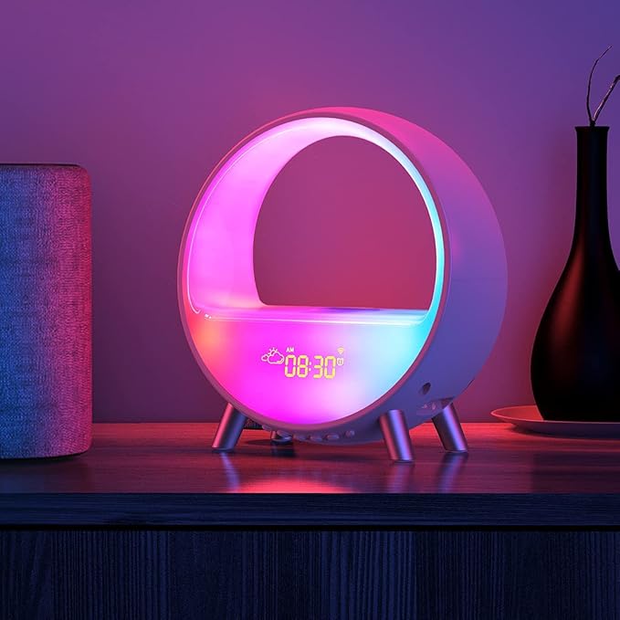 Dekala Arches Gradual Sunrise Alarm Clock with Wireless Charging, Sunset White Noise Sound Machine Loud Sunsire Alarm Clock for Heavy Sleepers Smart Ambient Lamp Sunrise App/Touch Control