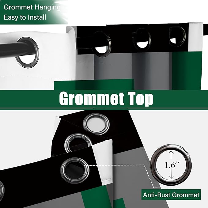 Green 100% Blackout Curtains for Bedroom 72 inch Length 2 Panels Set White Grey Modern Abstract Geometric Black Out Curtains Insulated Room Darkening Window Drapes for Living Room, 42Wx72L