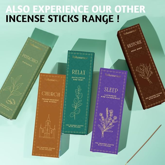 Folkulture Christmas Incense Sticks | Set of 100 Insence-Sticks with Holder for Relaxation | Pistachio Fragrance | Organic, Slow Burning & Non Toxic Inscents| Christmas Dessert Inspired