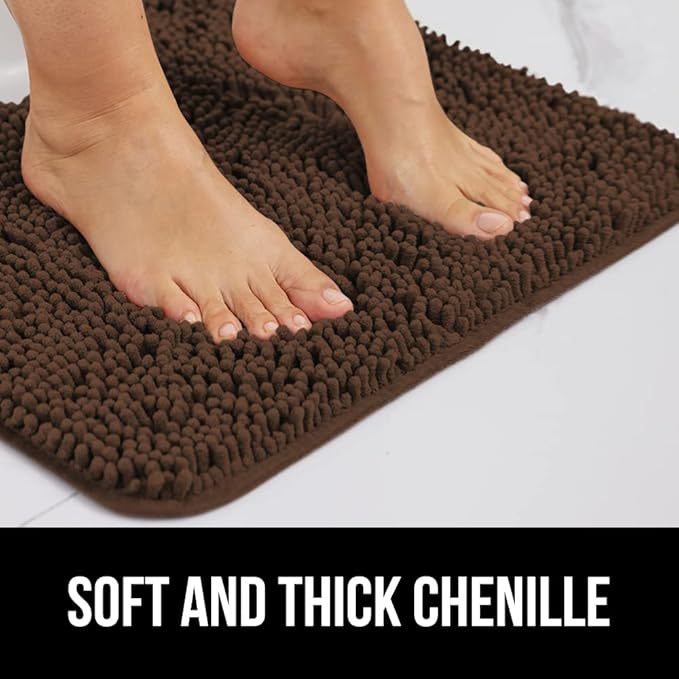 GORILLA GRIP Bathroom Rug Sets, Soft Chenille 2 Piece Area Rugs Set, Toilet Base Mat and 30x20 Carpet, Absorbent Microfiber Washable Mats Dry Quickly, Home Decor and Bath Room Accessories, Brown