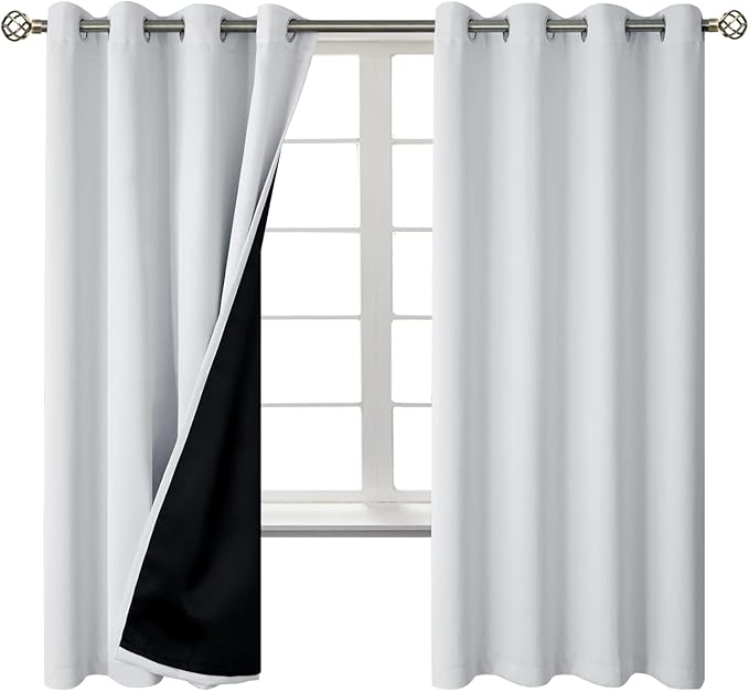 BGment Greyish White 100% Blackout Curtains for Bedroom 69 Inch Length 2 Panels Set, Thermal Insulated Full Light Blocking Grommet Noise Cancelling Window Curtains for Nursery, 55 Inch Wide Each