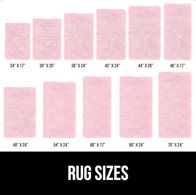 GORILLA GRIP Bath Rug Mat 36x24, Soft Absorbent Chenille, Quick Dry Microfiber Mats, Rubber Backing Washable Shower Floor Rugs, Bathmat Runner, US Designed Bathroom Home Decor Accessories Light Pink